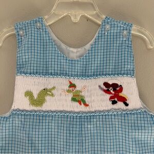 The Smockling boys Peter Pan smocked longall size 2 blue checks Disney snap hook